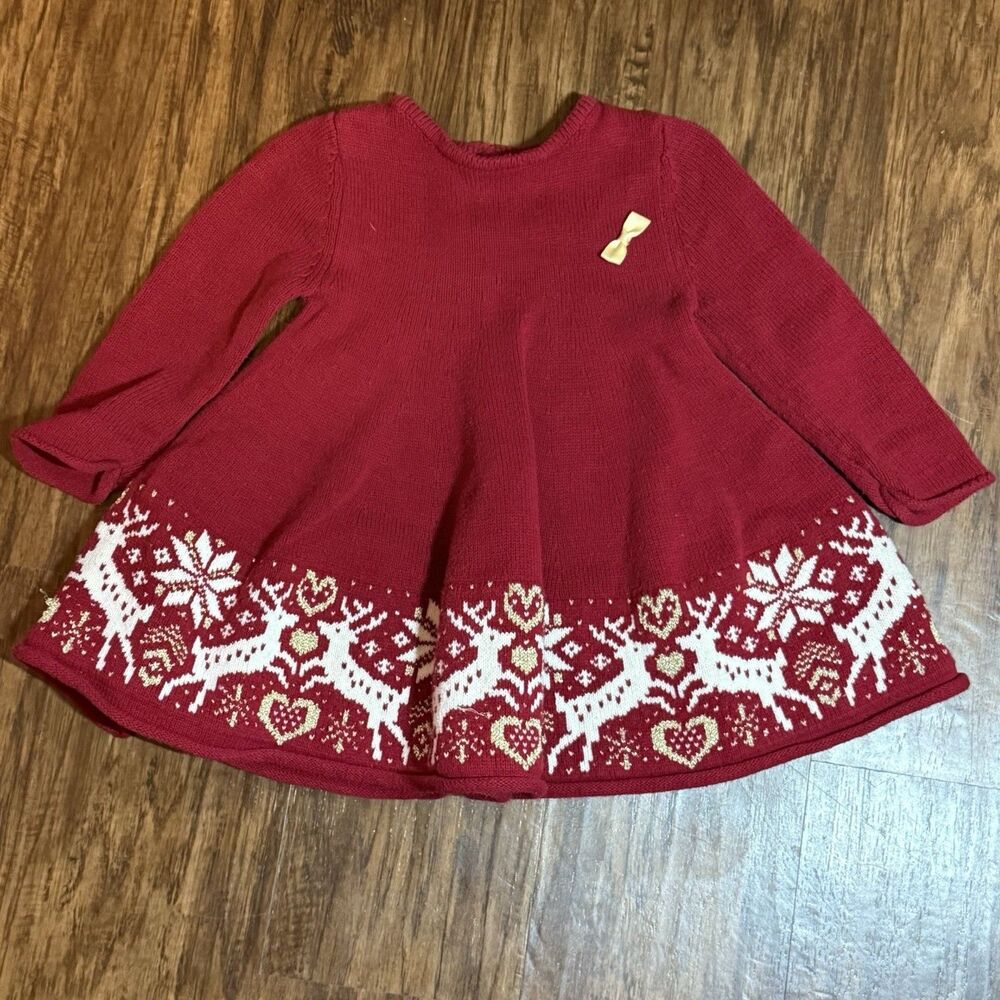 Heirloom By Polly Flinders Girls Christmas Sweater Dress 18 Months Red